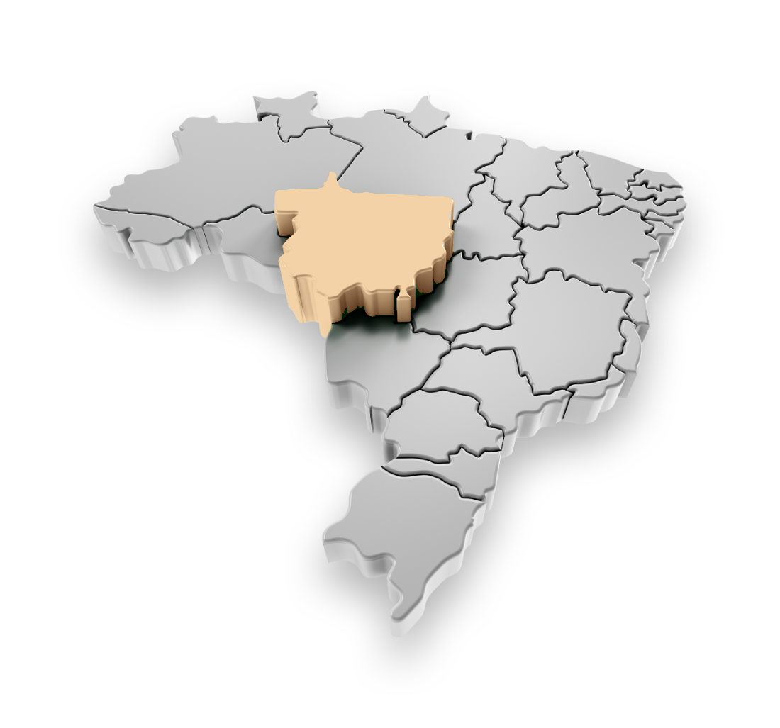 Mapa do Brasil com o estado de Mato Grosso em destaque